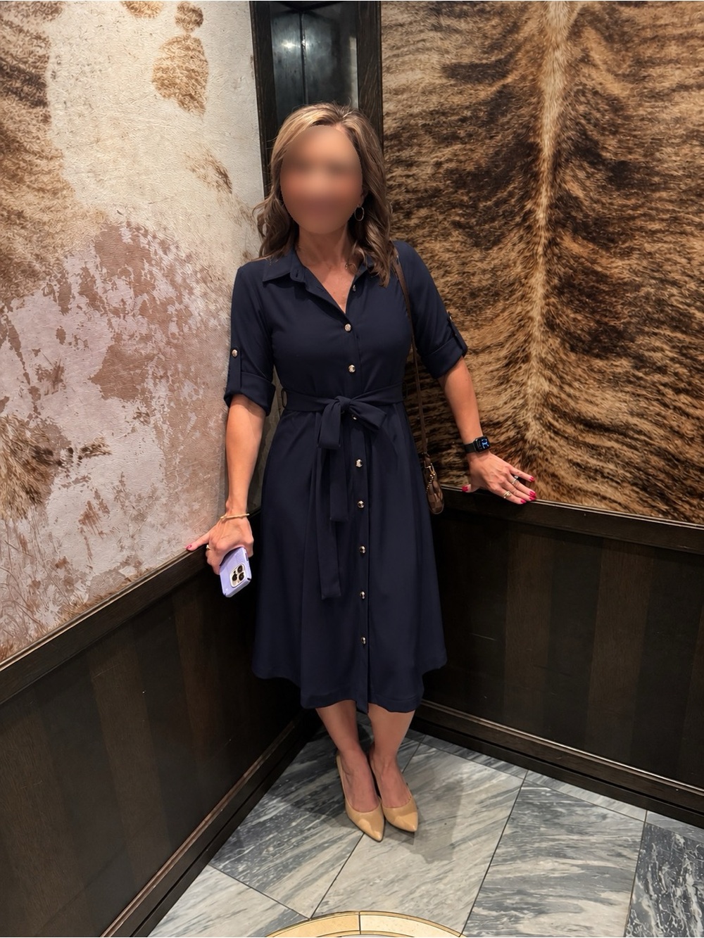 Tommy Hilfiger Navy Button-Front Midi Shirt Dress with Tie Waist